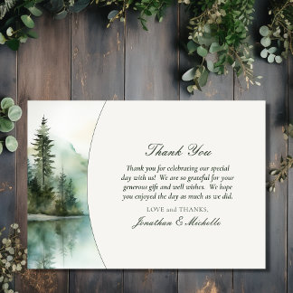 Carte De Remerciements Aquarelle Rustic Mountain Lake Mariage forestier