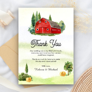 Carte De Remerciements Aquarelle rustique Grange rouge Mariage agricole r