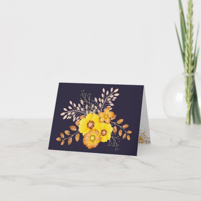 Carte De Remerciements Aquarelle rustique roses sauvages jaunes, bleu uni (Devant)