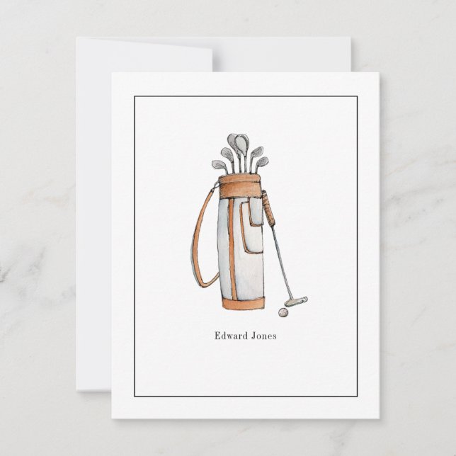 Carte De Remerciements Aquarelle Sac de golf Golfer Flat (Devant)