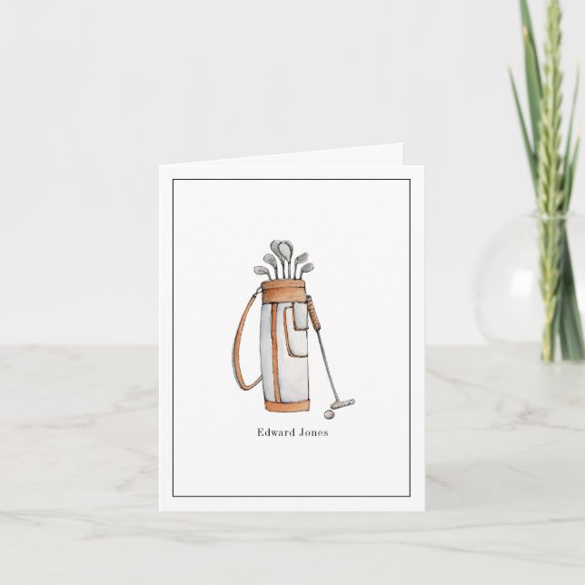 Carte De Remerciements Aquarelle Sac de golf Golfer Plié (Devant)