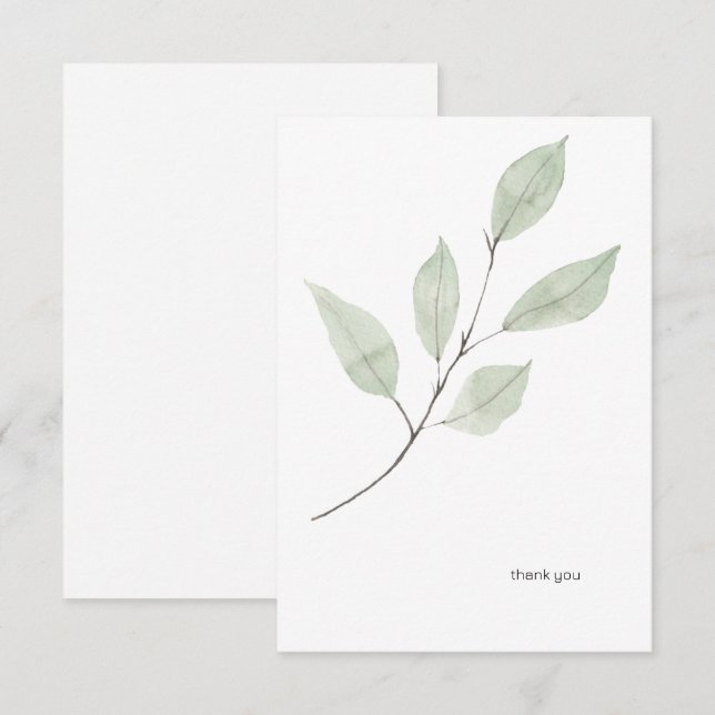 Carte De Remerciements Aquarelle Sage Vert Personnalisé Blanc (Devant / Derrière)