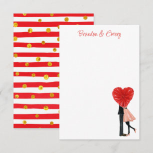 Carte De Remerciements Aquarelle Saint-Valentin en mode fille couple