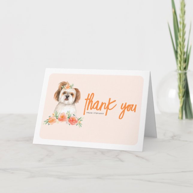 Carte De Remerciements Aquarelle Shih Tzu et Peach Flower Dog Anniversair (Devant)
