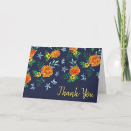 Carte De Remerciements Aquarelle Simple Marigold Fleurs Midnight Blue