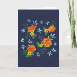Carte De Remerciements Aquarelle Simple Marigold Fleurs Midnight Blue