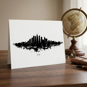 Carte De Remerciements Aquarelle Skyline de Chicago noir et blanc