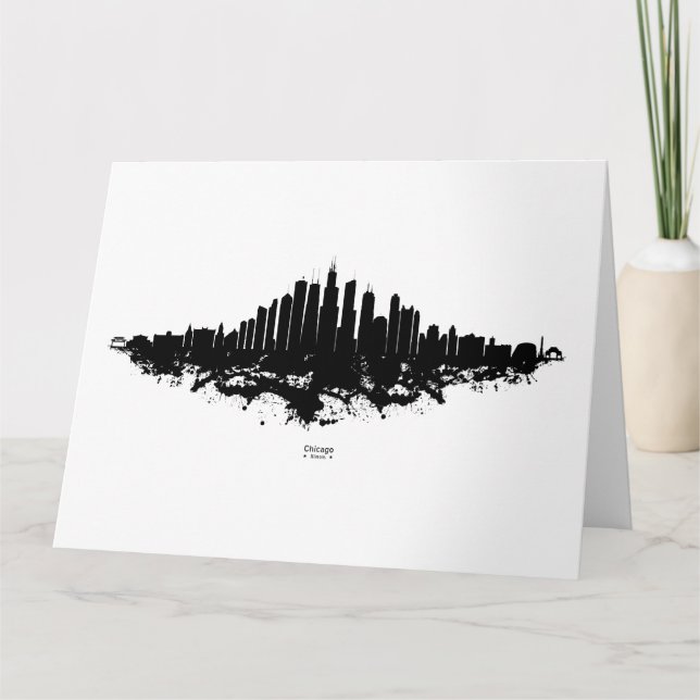 Carte De Remerciements Aquarelle Skyline de Chicago noir et blanc (Devant)