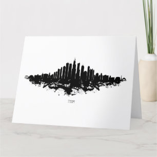 Carte De Remerciements Aquarelle Skyline de Chicago noir et blanc