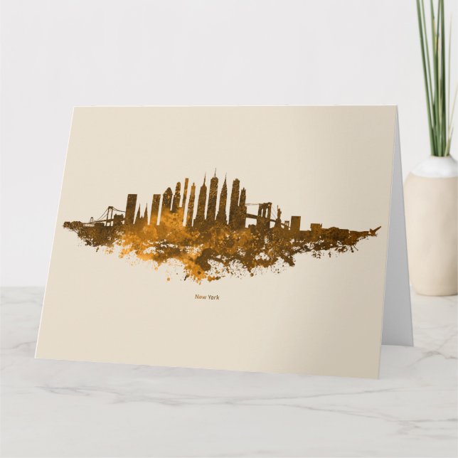 Carte De Remerciements Aquarelle Skyline de New York en orange (Devant)