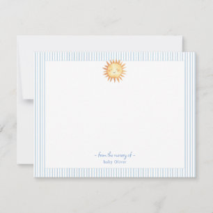 Carte De Remerciements Aquarelle Soleil Bébé garçon bordure bleue et blan