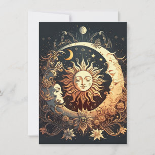 Carte De Remerciements Aquarelle Soleil et Lune Céleste