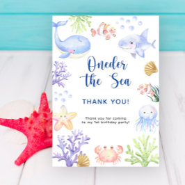 Carte De Remerciements Aquarelle sous la mer première fête d'anniversaire