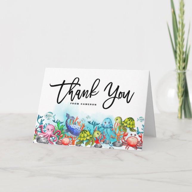 Carte De Remerciements Aquarelle sous la mer Thème Anniversaire (Devant)
