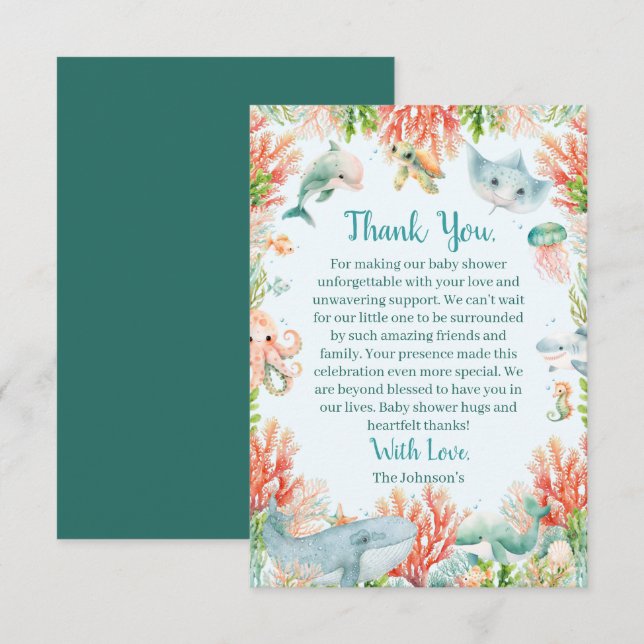 Carte De Remerciements Aquarelle sous le Baby shower marin (Devant / Derrière)