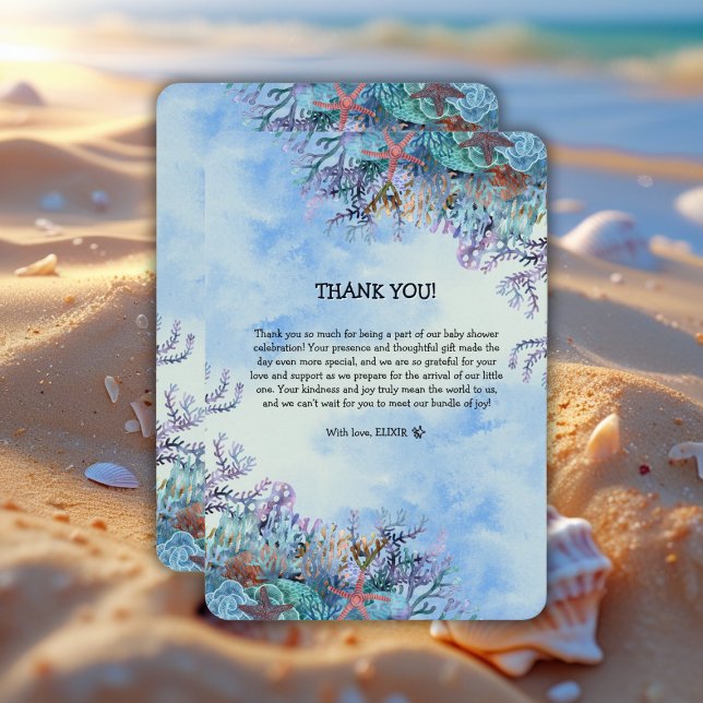 Carte De Remerciements Aquarelle sous le Baby shower Sea Wonder (Créateur téléchargé)