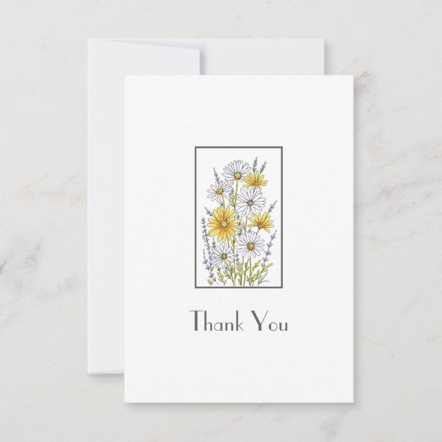 Carte De Remerciements Aquarelle, stylo et encre Bouquet floral de margue (Devant)