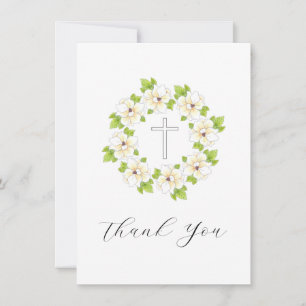 Carte De Remerciements Aquarelle, stylo et encre Magnolia Wreath & Cross