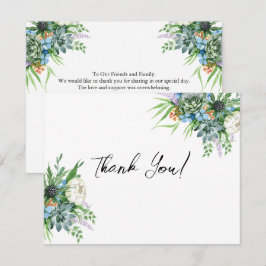 Carte De Remerciements Aquarelle Succulent bouquet floral Mariage Boho