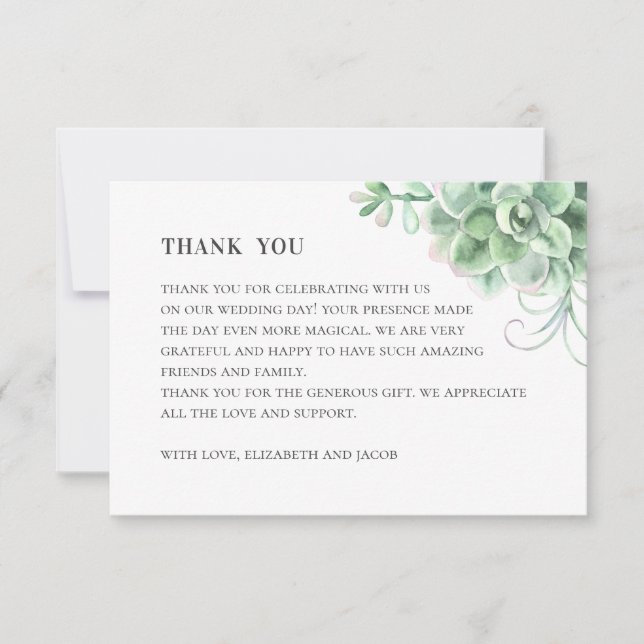 Carte De Remerciements Aquarelle succulente. Mariage cactus. Botanique (Devant)