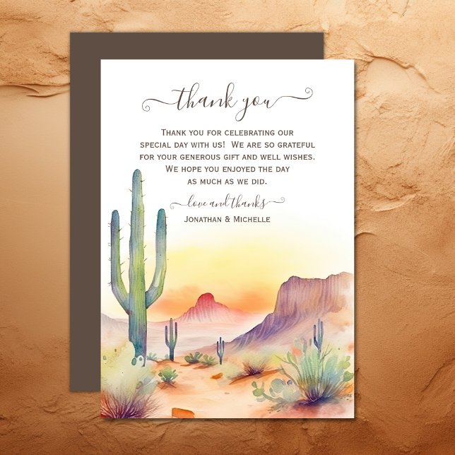 Carte De Remerciements Aquarelle sud-ouest du désert et Mariage de Cactus (Watercolor Southwestern Desert and Cactus Wedding Thank You Card)