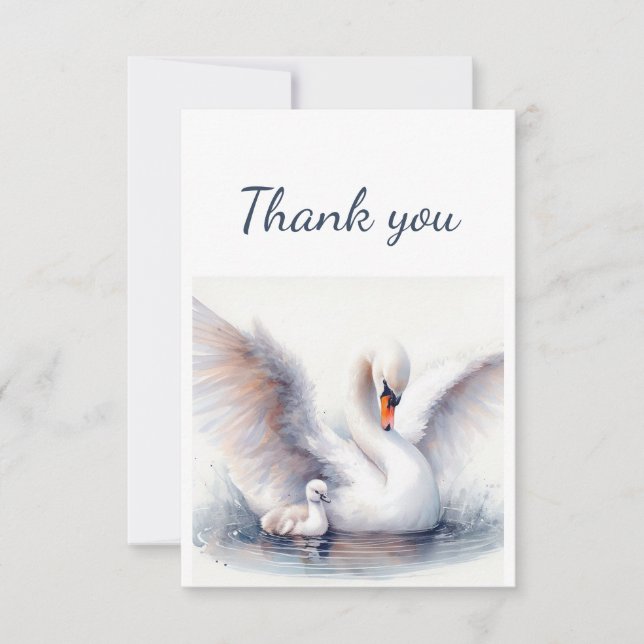 Carte De Remerciements Aquarelle Swans Oiseau Faune Nature Animal (Devant)