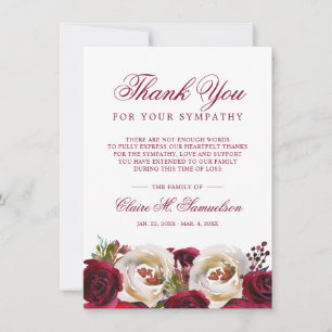 Carte De Remerciements Aquarelle Sympathy Floral Bourgogne Funérailles