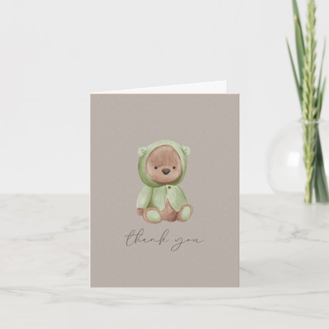 Carte De Remerciements Aquarelle Teddy Bear Vert Brown Neutre (Devant)