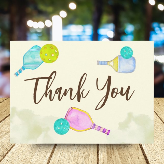 Carte De Remerciements Aquarelle Thème Pickleball Fête d'anniversaire (Créateur téléchargé)