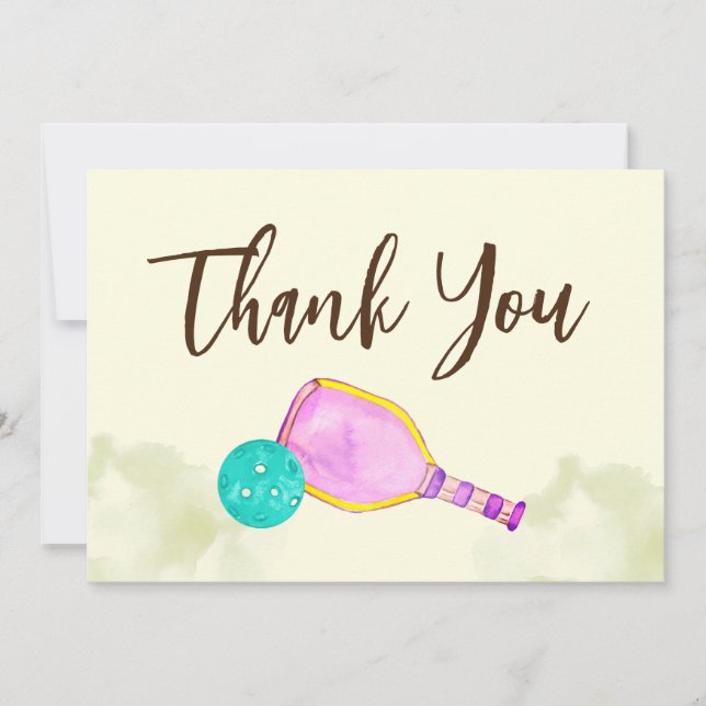 Carte De Remerciements Aquarelle Thème Pickleball Sports Anniversaire (Devant)