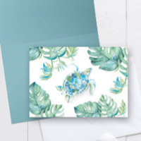 Aquarelle Tortue de mer avec Monstera Palm Feuille