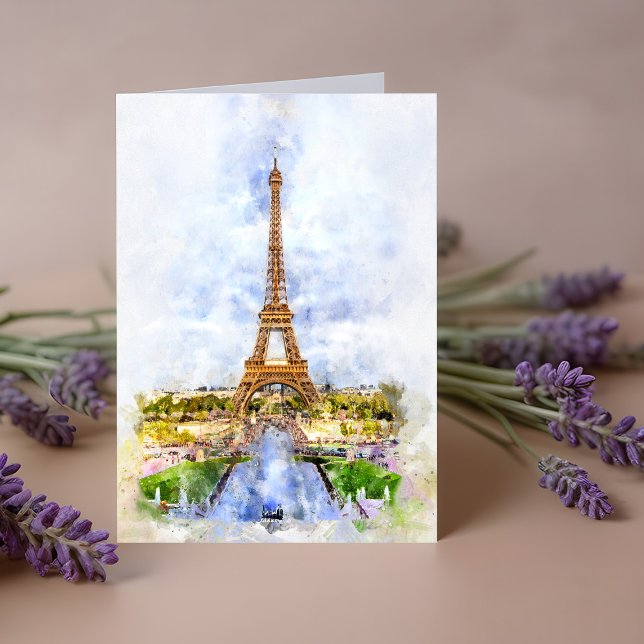 Carte De Remerciements Aquarelle Tour Eiffel Paris - Coucher de soleil n° (Créateur téléchargé)