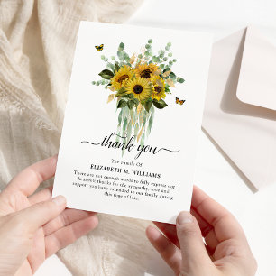Carte De Remerciements Aquarelle Tournesol & Eucalyptus Sympathie