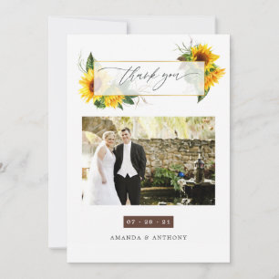Carte De Remerciements Aquarelle tournesol Rustique photo Mariage