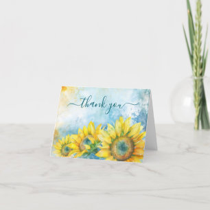 Carte De Remerciements Aquarelle Tournesol Turquoise foncé