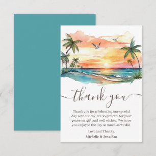 Carte De Remerciements Aquarelle Tropical Beach Sunset Mariage