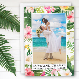 Carte De Remerciements Aquarelle Tropical Floral Love and Thanks