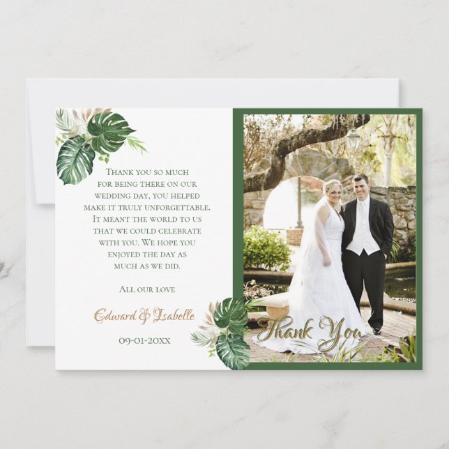 Carte De Remerciements Aquarelle Tropical Green Palm Photo Feuille (Devant)