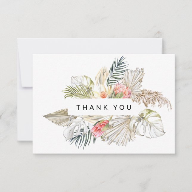 Carte De Remerciements Aquarelle Tropical Rose Protea Fleurs (Devant)