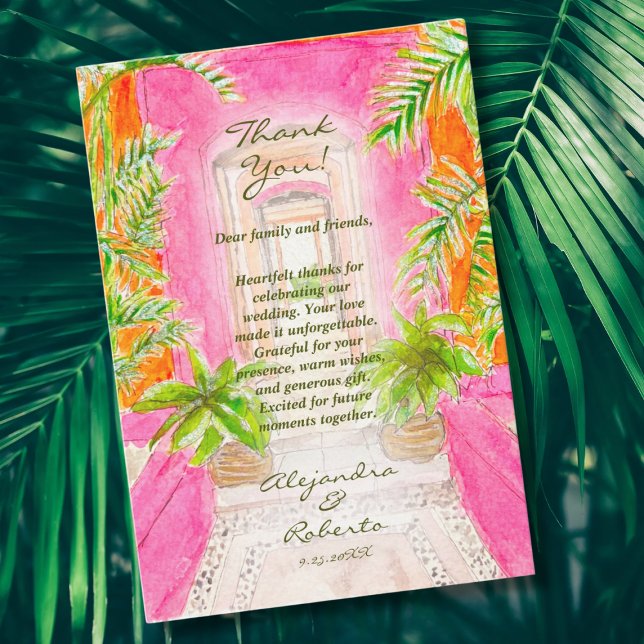 Carte De Remerciements Aquarelle tropicale Mariage de destination mexicai (Créateur téléchargé)