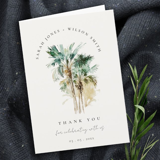 Carte De Remerciements Aquarelle tropicale Palmiers Photo Mariage (Créateur téléchargé)