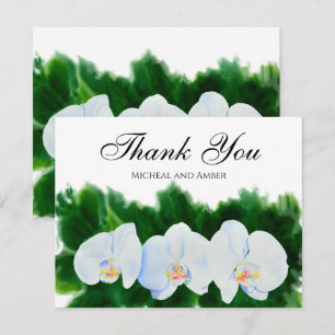 Carte De Remerciements Aquarelle tropicale peinture d'orchidée blanche