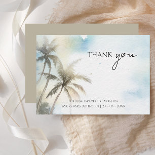 Carte De Remerciements Aquarelle tropicale Plage Palm Trees Mariage