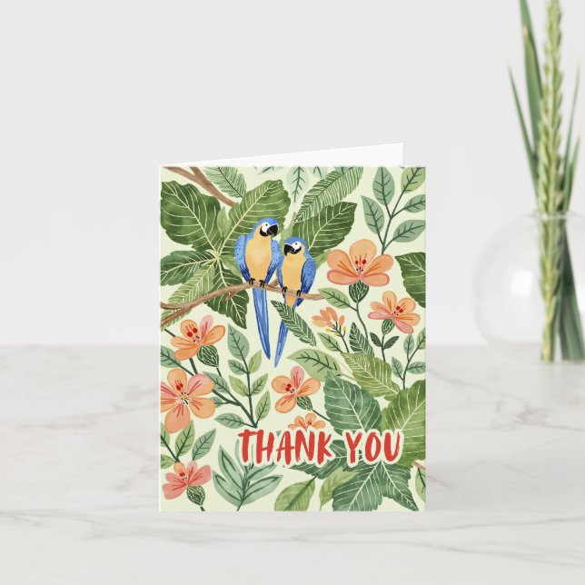 Carte De Remerciements Aquarelle tropicale sauvage de la Jungle Macaw (Devant)