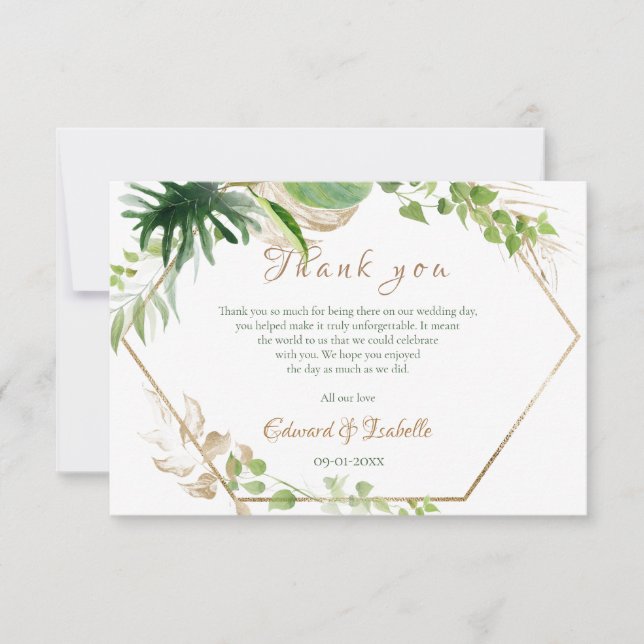 Carte De Remerciements Aquarelle tropicale Vert Palm Feuille Mariage (Devant)