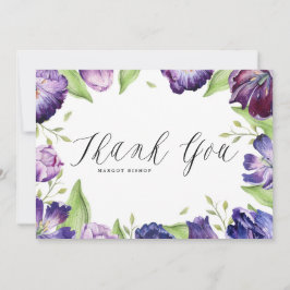 Carte De Remerciements Aquarelle Tulipes pourpres Mariage de cadre fleuri