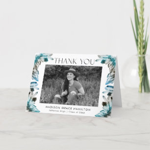 Carte De Remerciements Aquarelle turquoise et Bleue cristaux Photo Gradua