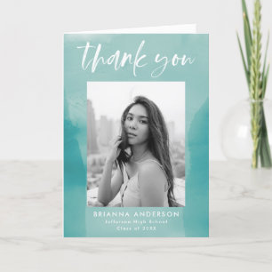 Carte De Remerciements Aquarelle turquoise Laver la photo Graduation