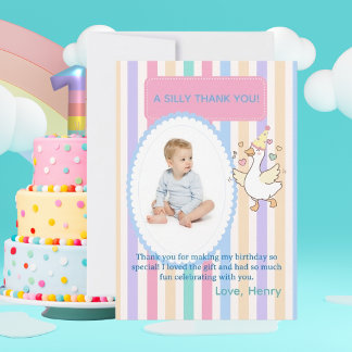 Carte De Remerciements Aquarelle Un Garçon Petit Fou 1er Anniversaire Pho