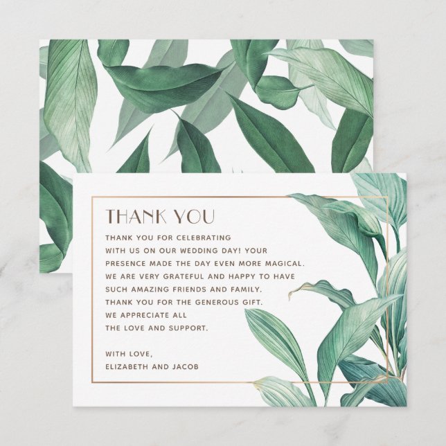 Carte De Remerciements Aquarelle végétation tropicale. Mariage élégant (Devant / Derrière)